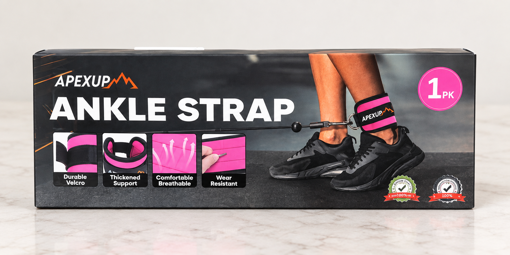 APEXUP Cable Machine Ankle Strap – Pink, 1 Pack