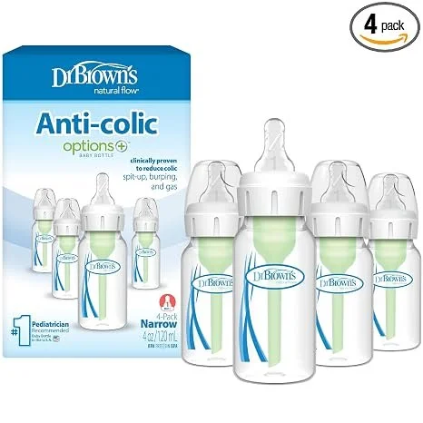 Dr. Brown's Anti-Colic Options+ Narrow Baby Bottle, Clear, 4 oz, 5-Pack
