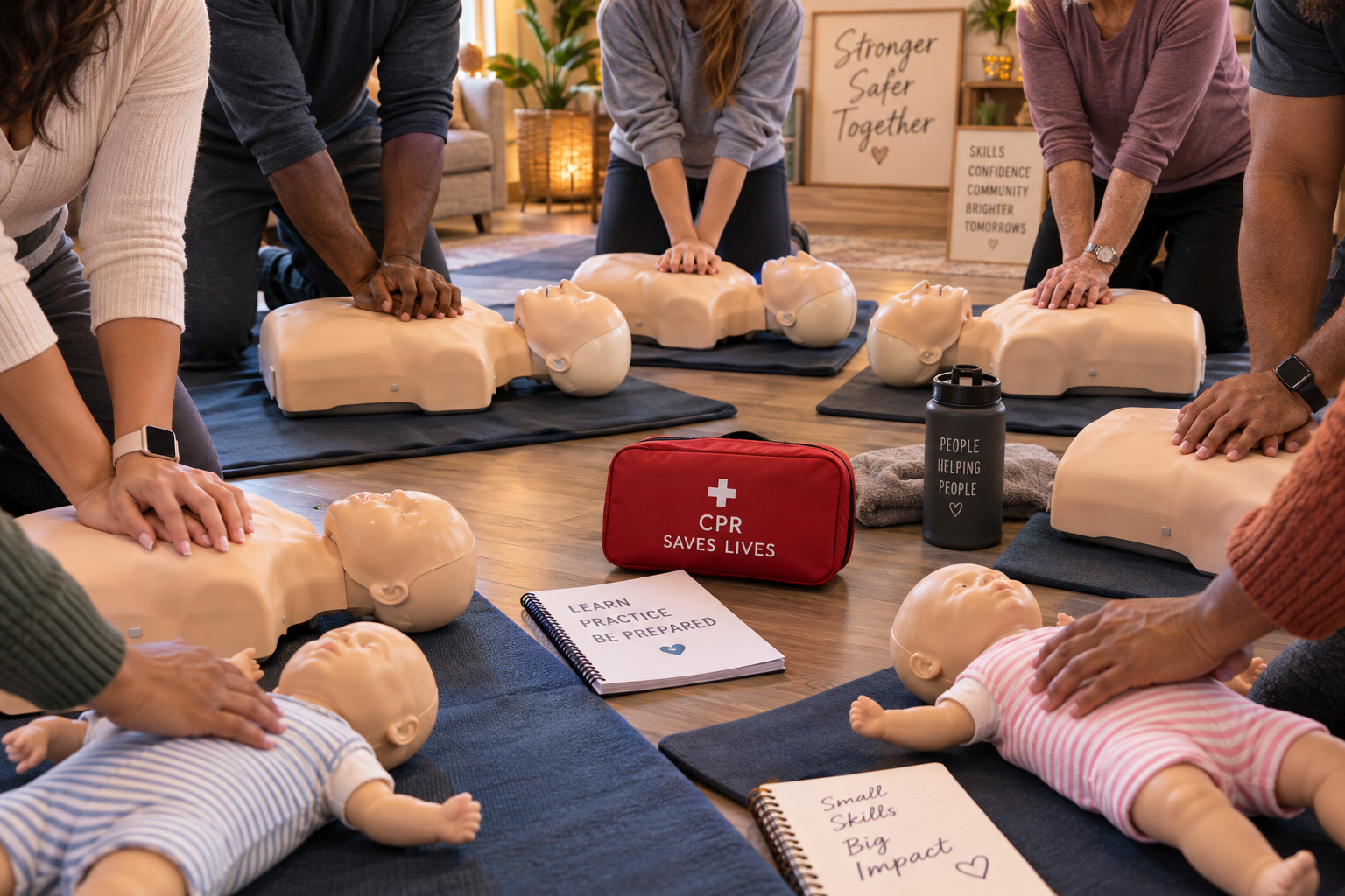 Nurse-led CPR training with adult and infant mannequins