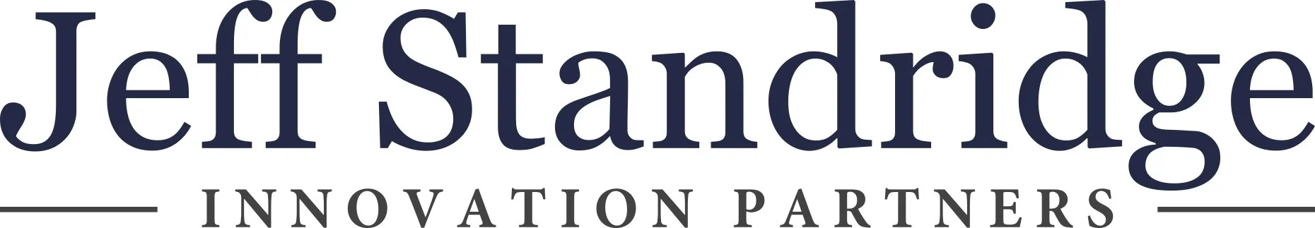 Logo of Jeff Standridge Innovation Partners with the company name in large font and a small horizontal line on each side of the words 'Innovation Partners'.