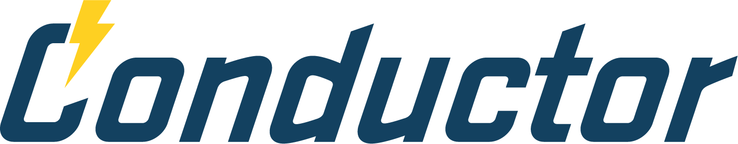 A logo with a yellow lightning bolt above the word conductor written in dark blue stylized font.