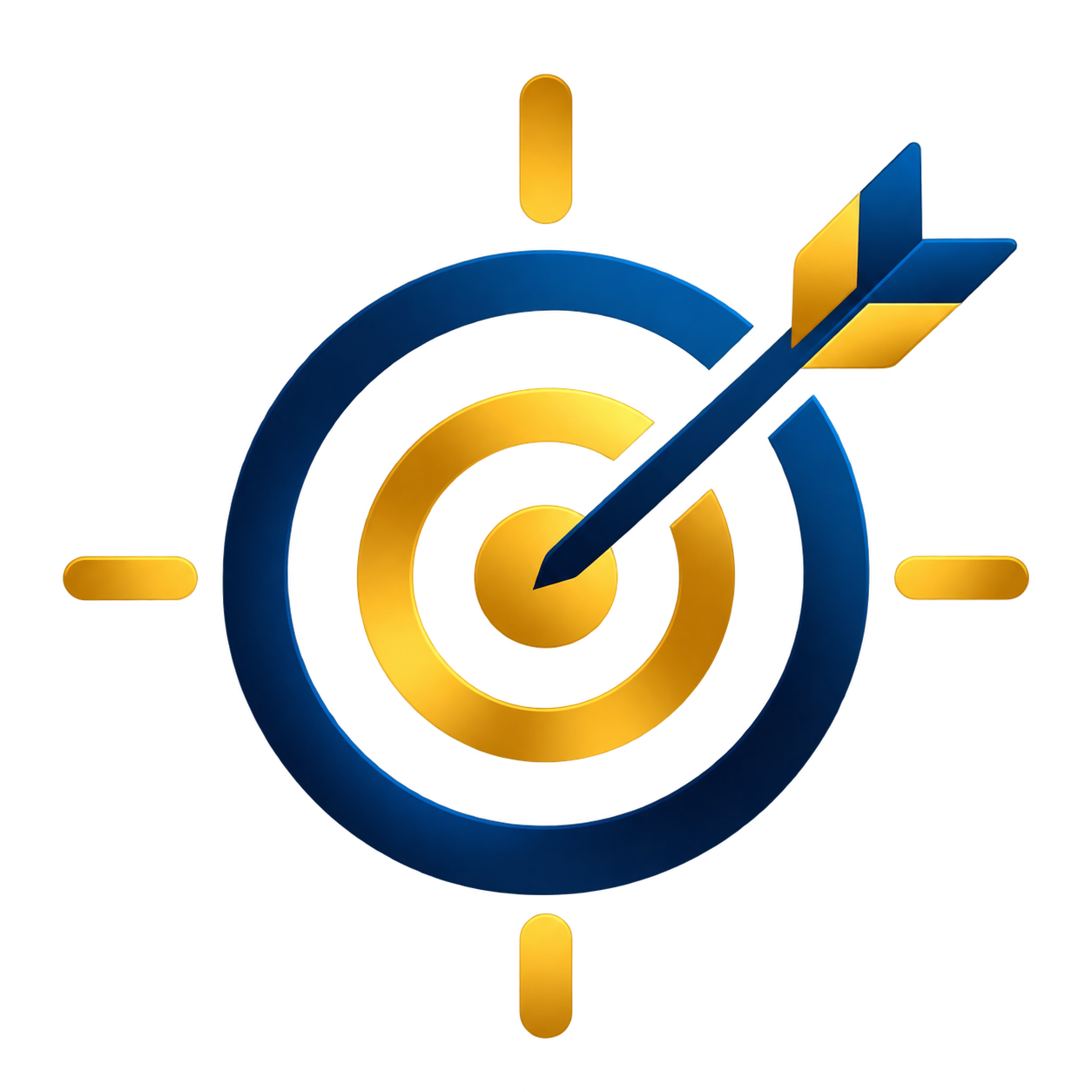 3D illustration of a target with an arrow hitting the bullseye, symbolizing success or achievement.
