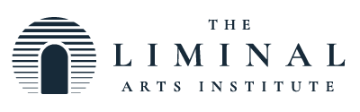A navy graphic logo of an open doorway with the text The Liminal Arts Institute in all caps.