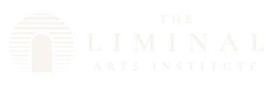 A white graphic logo of an open doorway with the text The Liminal Arts Institute in all caps.