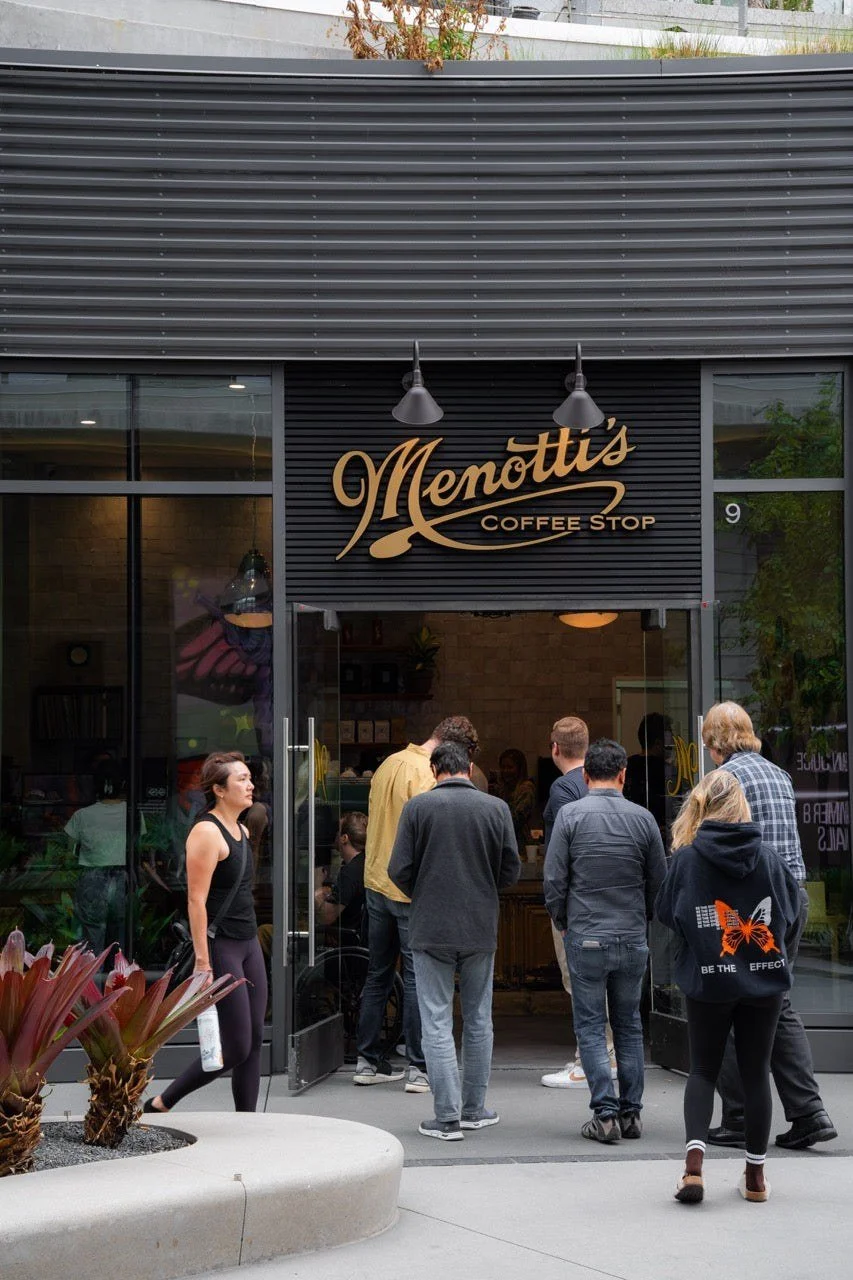 Guests outside Menotti's Coffee Stop at West Edge in West LA