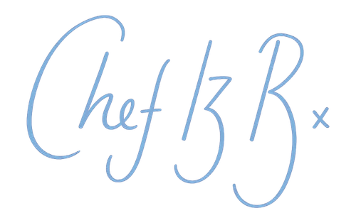 Handwritten blue text reading 'Chef Iz B'