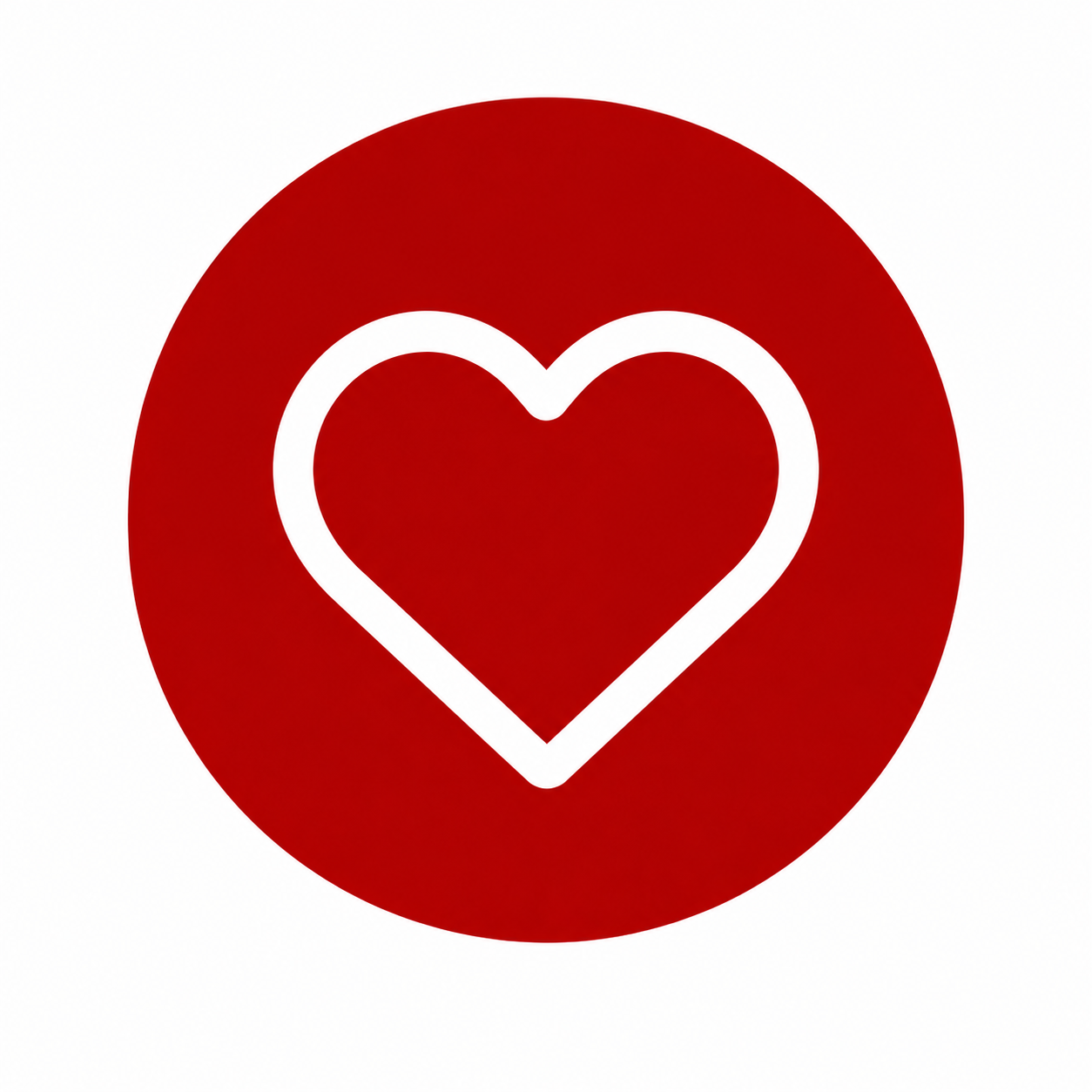 A red circular icon with a white outline of a heart suggesting love in the center.