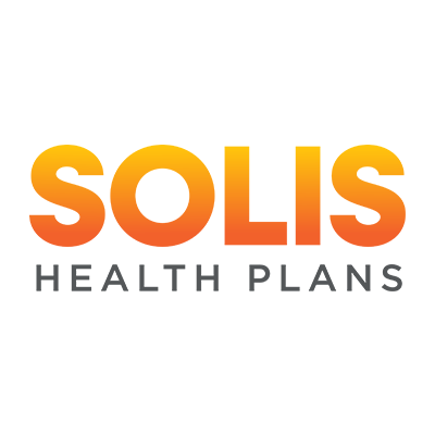 Solis Health Plans logo with orange to yellow gradient on the word 'Solis' and gray text below reading 'Health Plans'