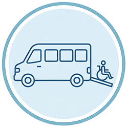 Accessible shuttle bus with wheelchair accessibility symbol.