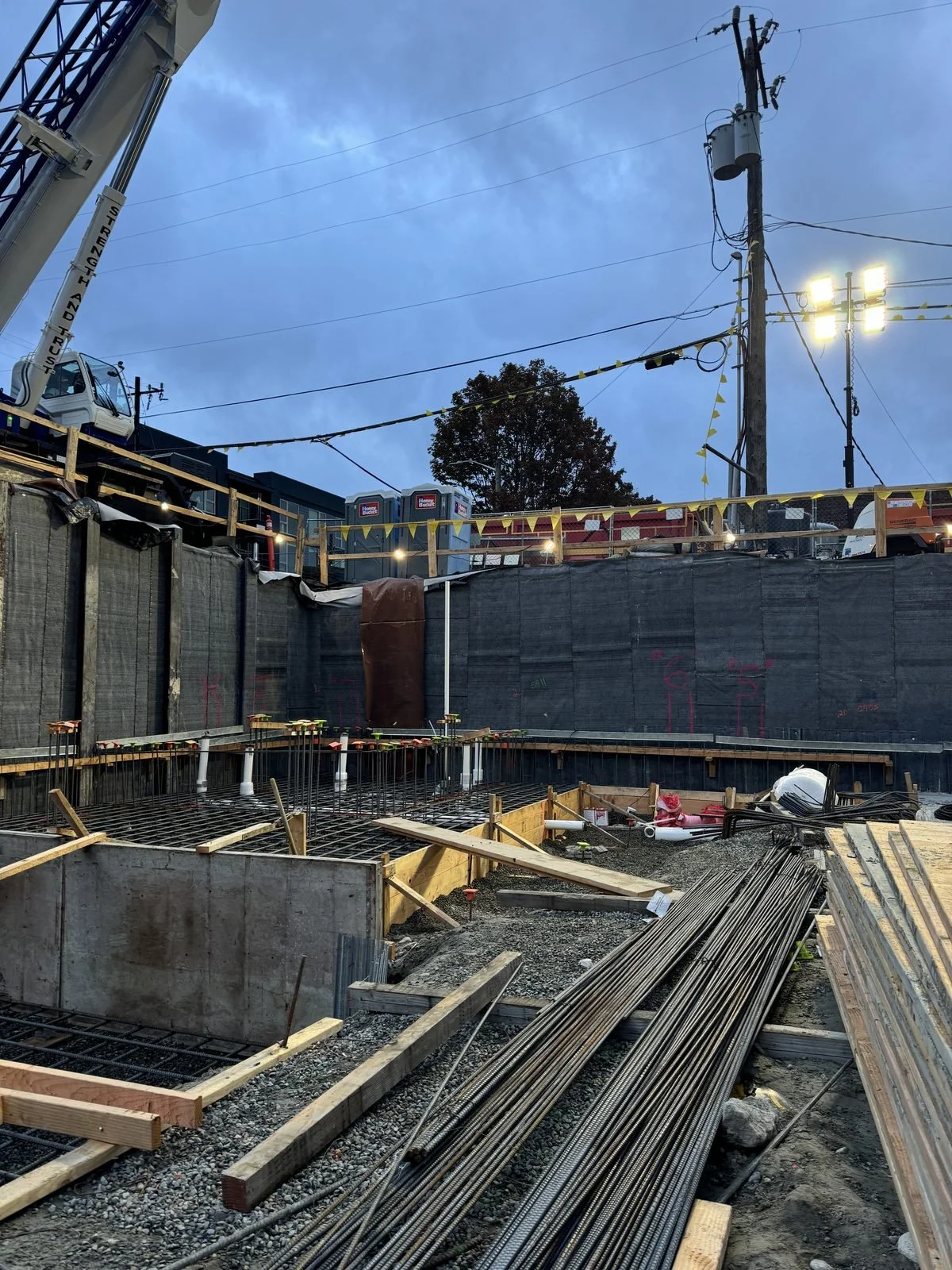 Shotcrete walls, elevator pit work, and reinforcing steel