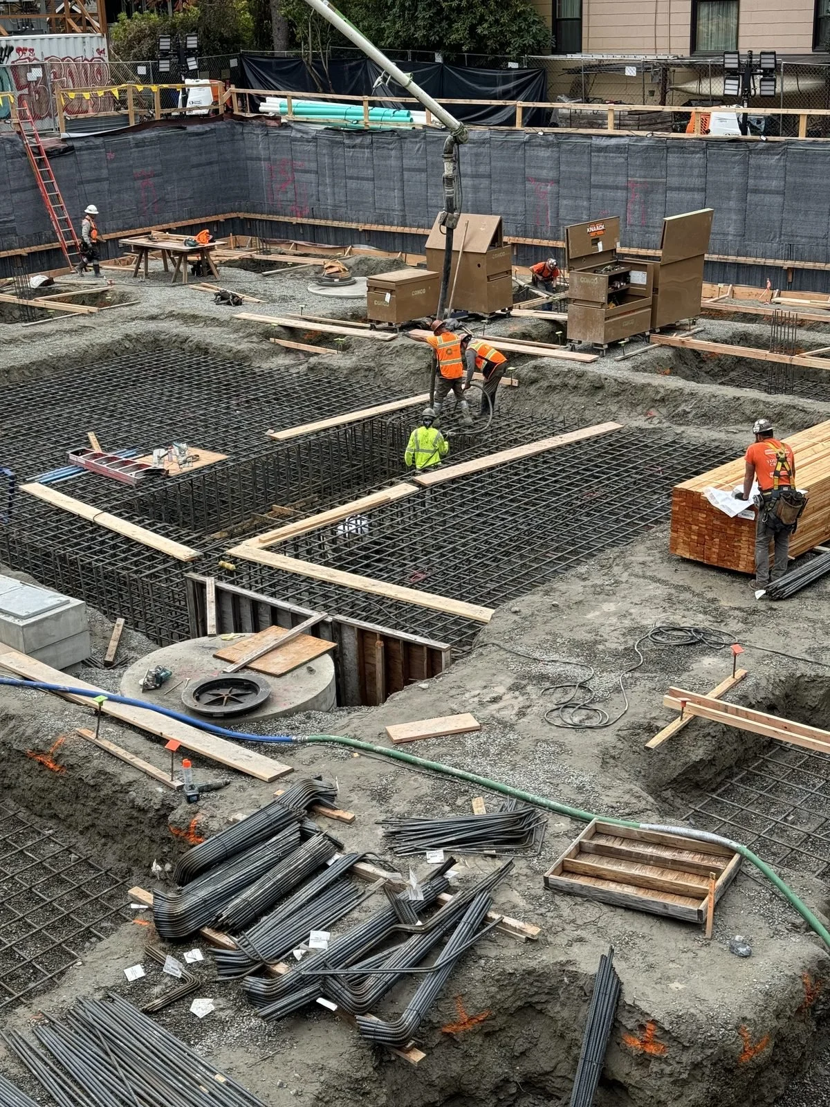 Reinforcing mat and structural excavation in progress