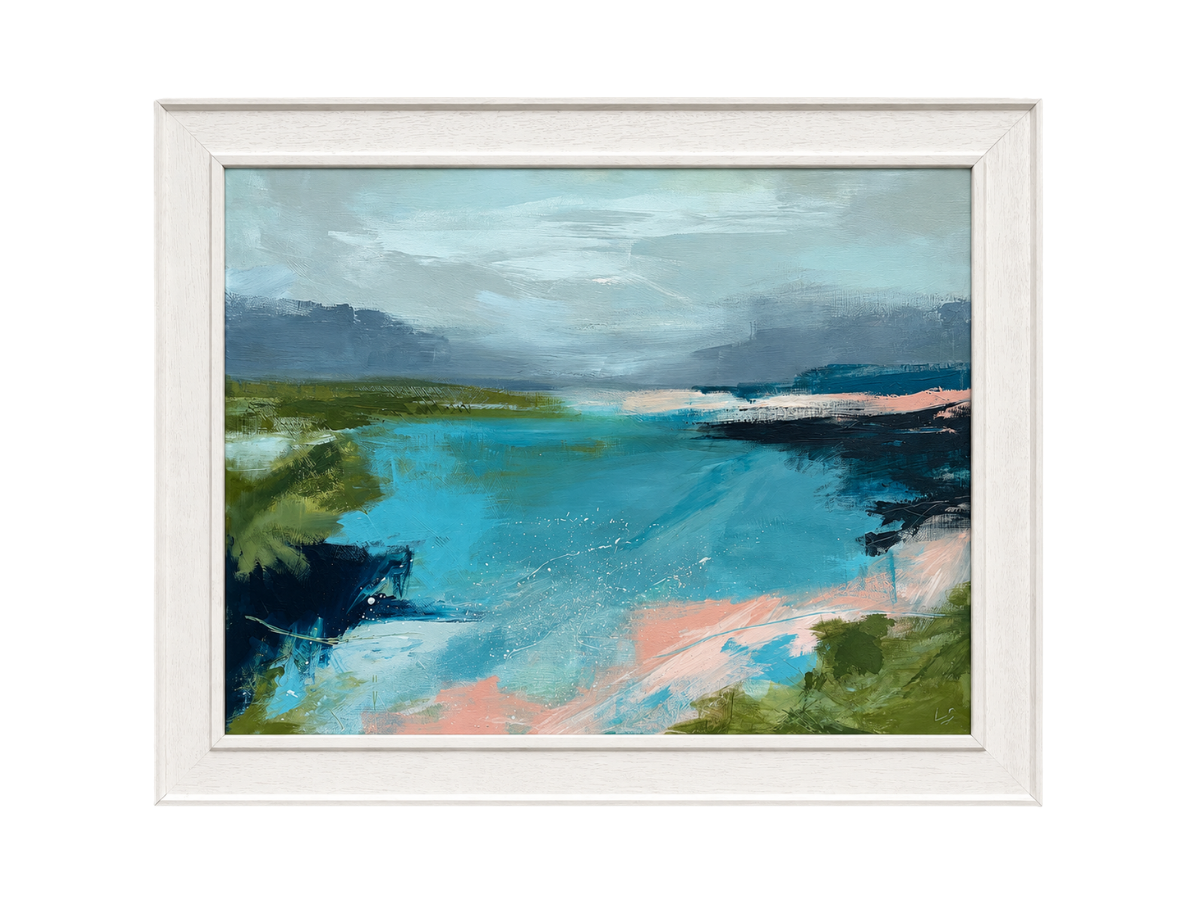 Where The Water Holds The Sky - £995.

Acrylic on board, framed in a St Ives frame. 

Dimensions: 

Framed 94×74cm 

Image 80×60cm