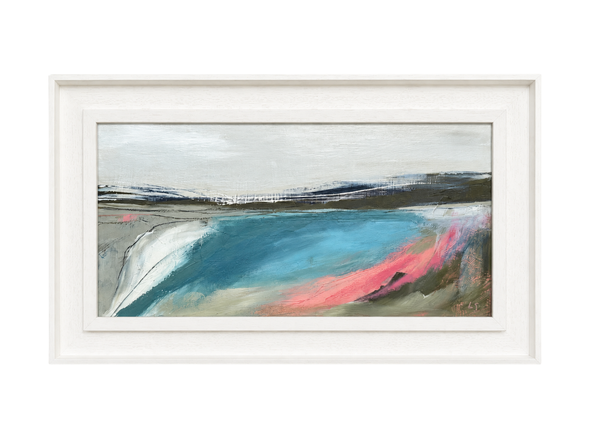 Silver Shore I - £425. 

Acrylic on canvas board, framed in a St Ives frame. 

Dimensions: 

Framed 49×29cm 

Image 40×20cm