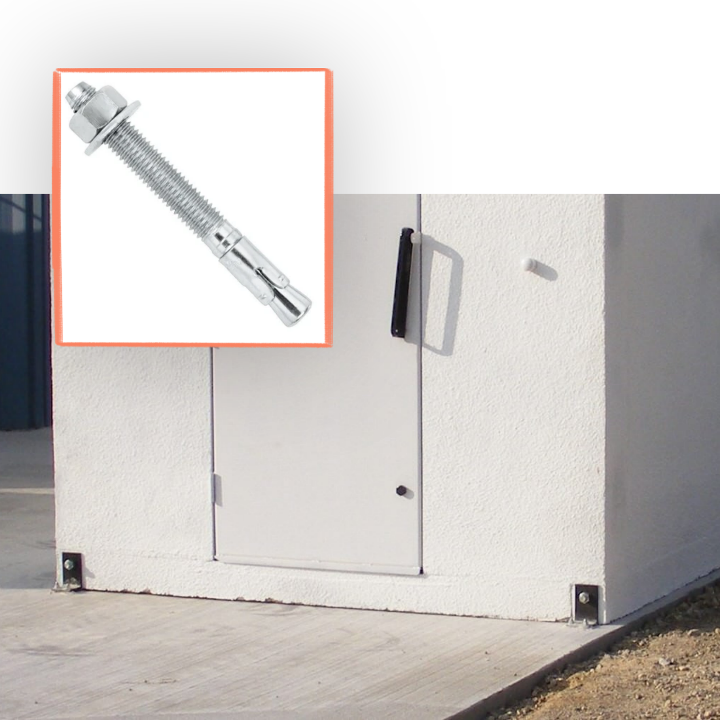 If the shelter is set on a concrete slab, our delivery installers use steel brackets with 4 1/2" wedge expansion anchors to secure it. 