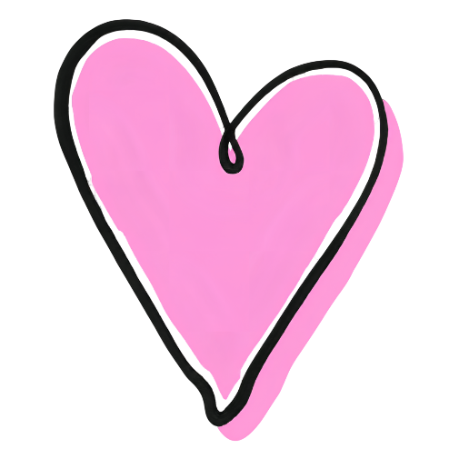 Pink heart with a black outline.