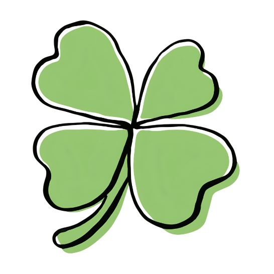 A four-leaf clover with green leaves outlined in black.