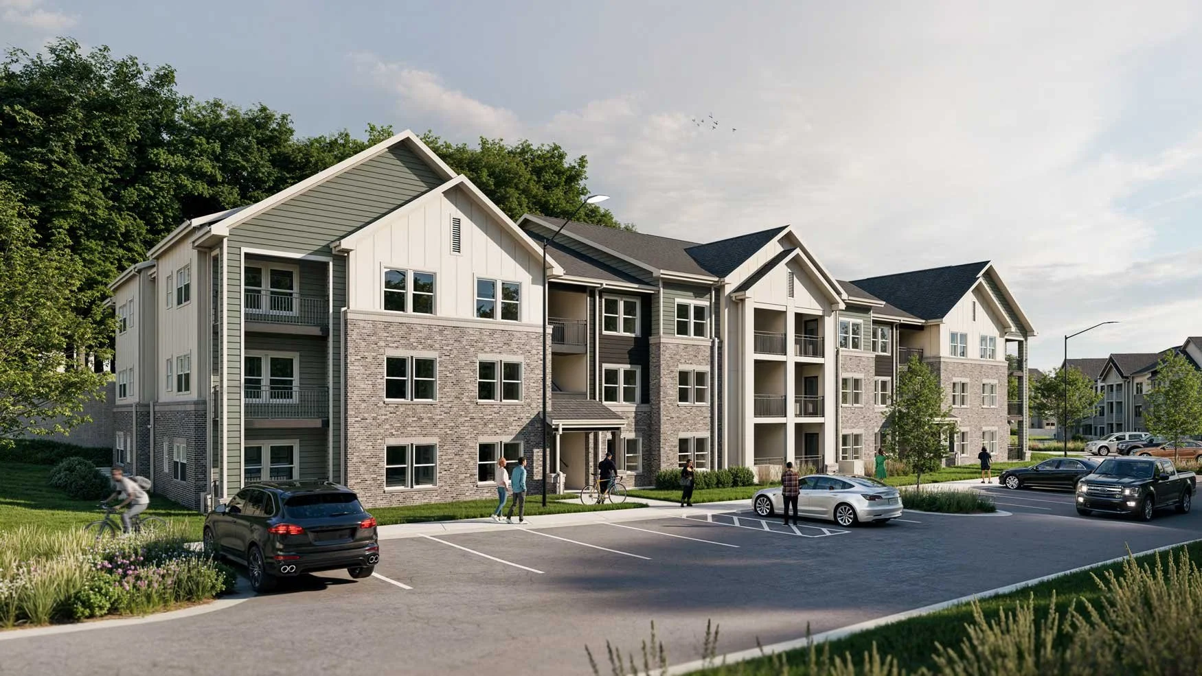Barton Oaks Affordable Apartments exterior rendering in Raleigh, North Carolina