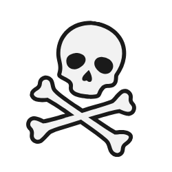 A black and white skull and crossbones symbol.