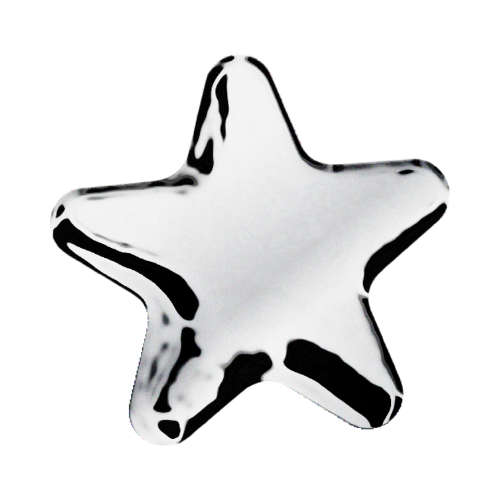 A metallic star-shaped object on a black background.