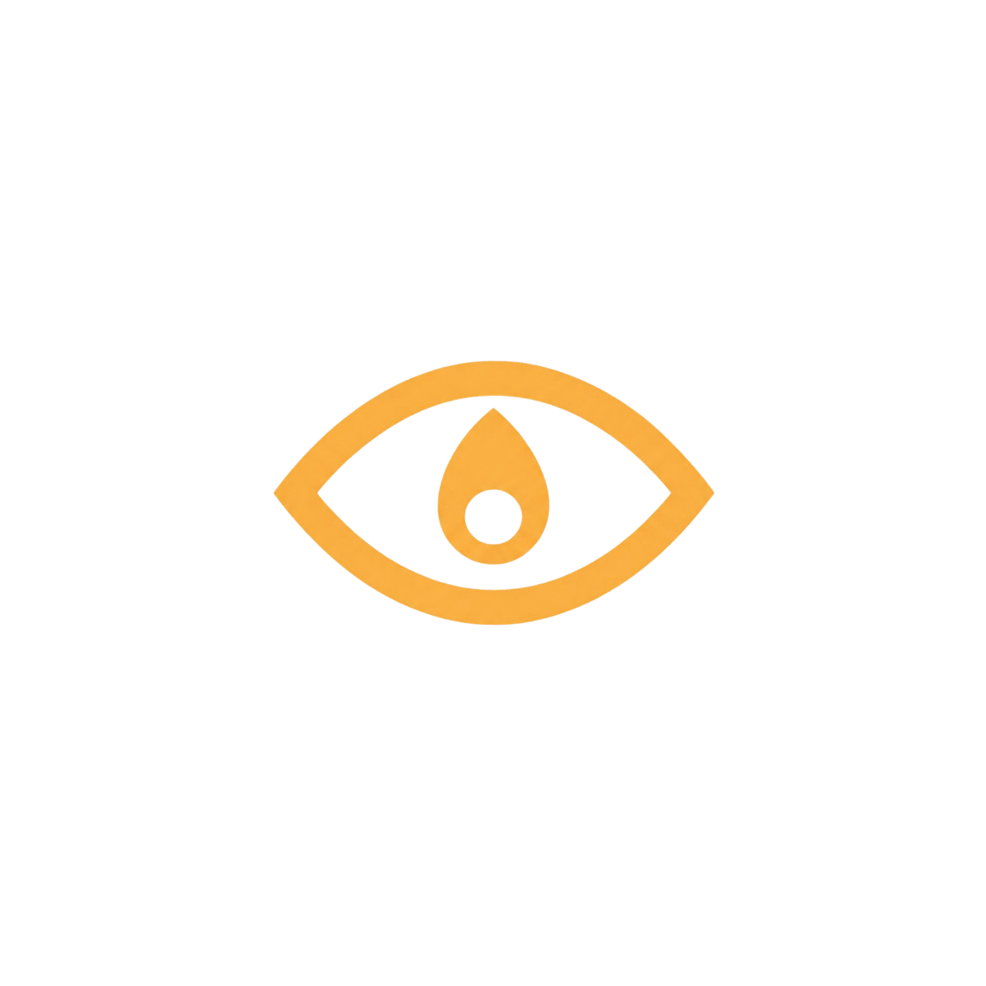 Gold-colored eye-shaped emblem with a circular cutout in the center and a cutout forming an eyeilke shape below a black background.