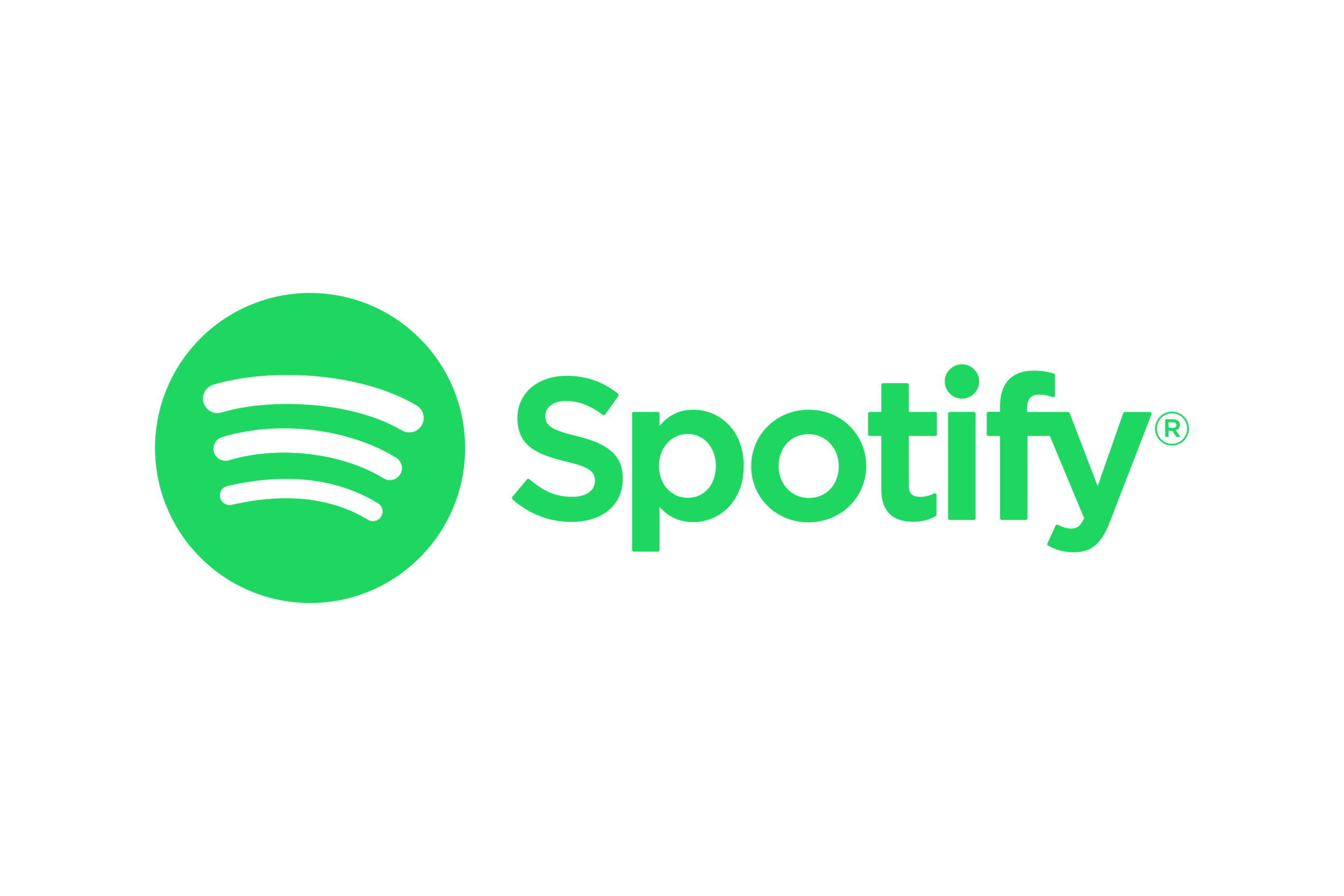The Spotify logo featuring a green circle with black curved lines, and the word 'Spotify' in green text.
