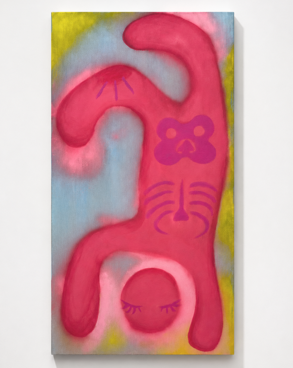 Freestyle | 2025 | spray paint, acrylic on raw canvas | 30 × 50 in