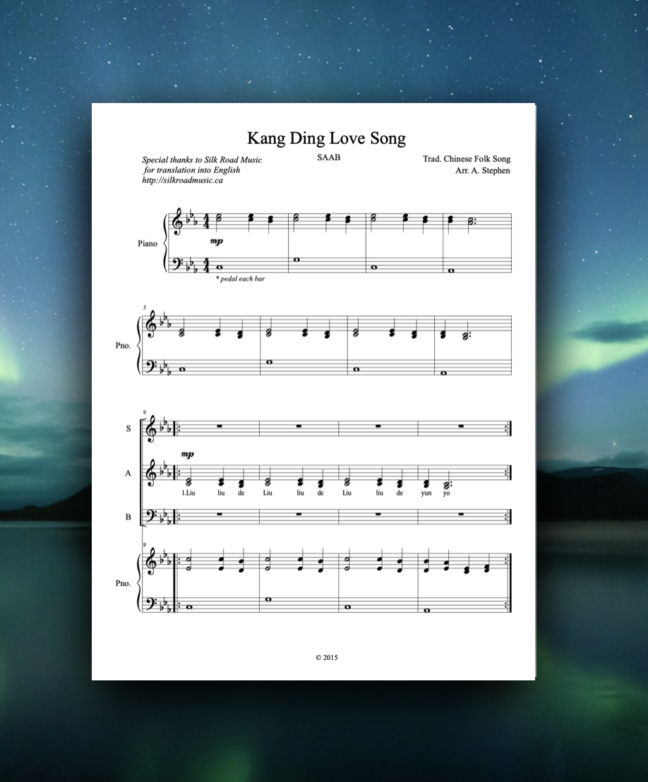 Kang Ding Love Song - SAAB & piano (in Chinese and English)