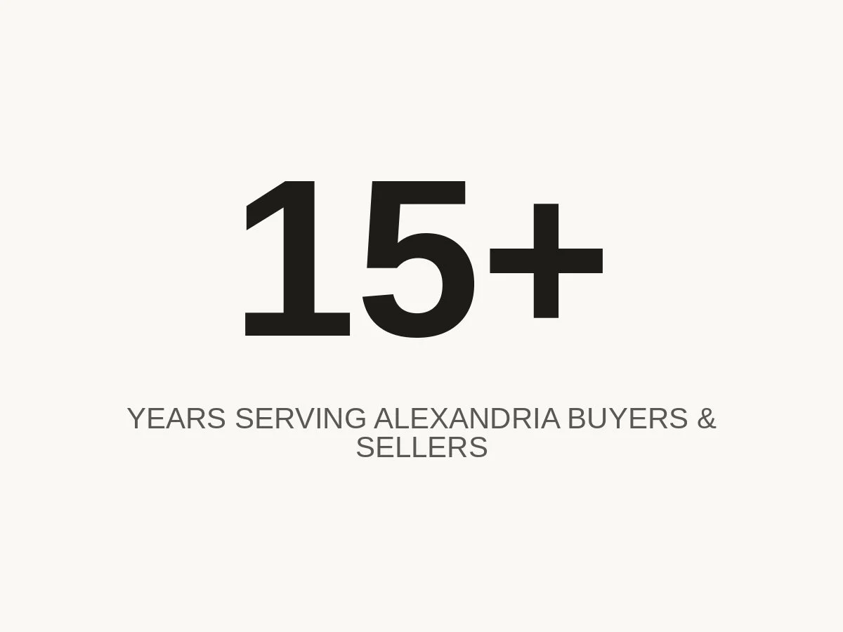 Text image indicating 15+ years serving Alexandria buyers and sellers.