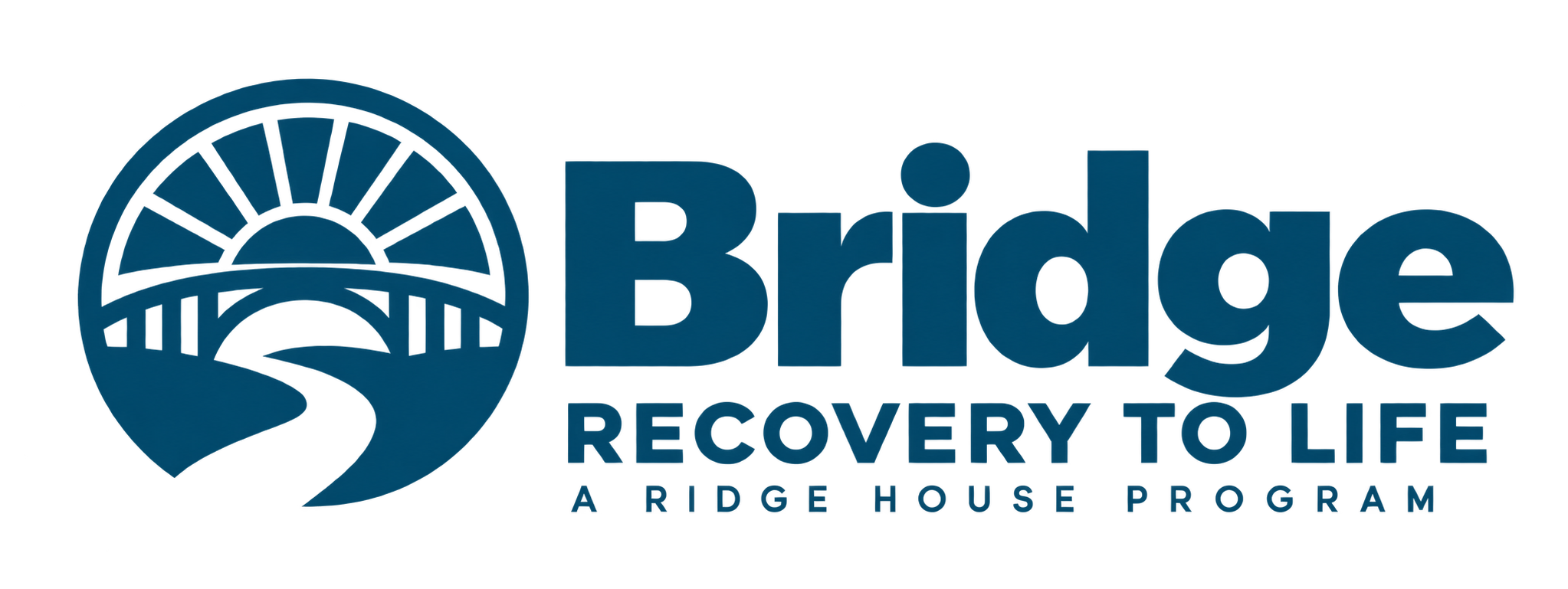 Logo for Bridge Recovery to Life, an Addiction Home Program, featuring a bridge graphic and text.