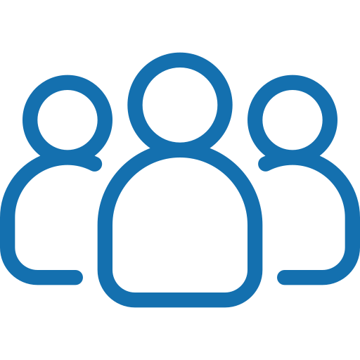 Icon of three stylized people in blue, representing a group or community.