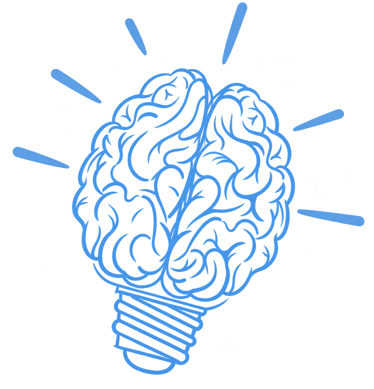 A glowing neon illustration of a lightbulb containing a brain, symbolizing ideas and intelligence.