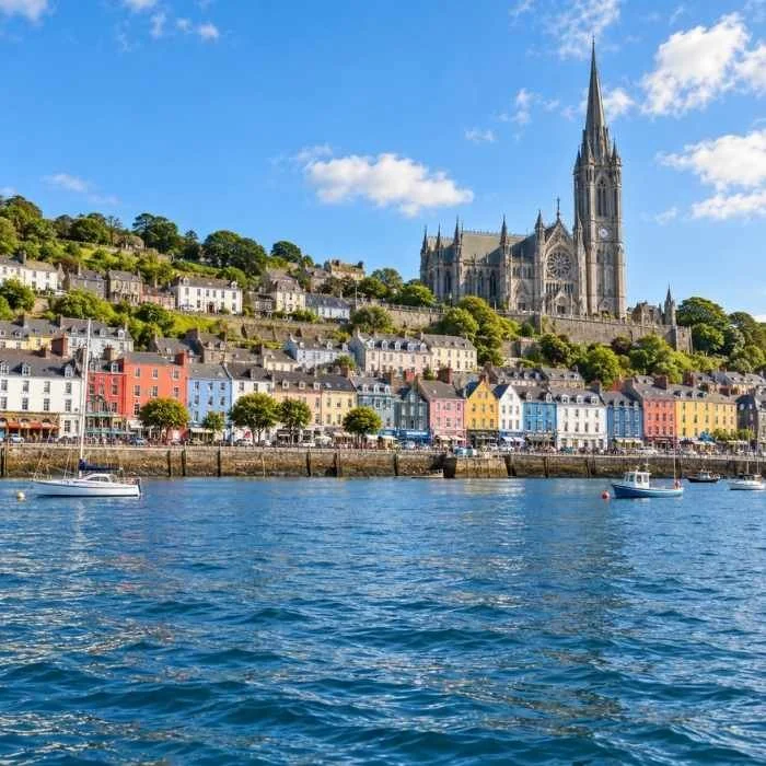 Cobh harbour town in Cork Harbour with colourful waterfront buildings