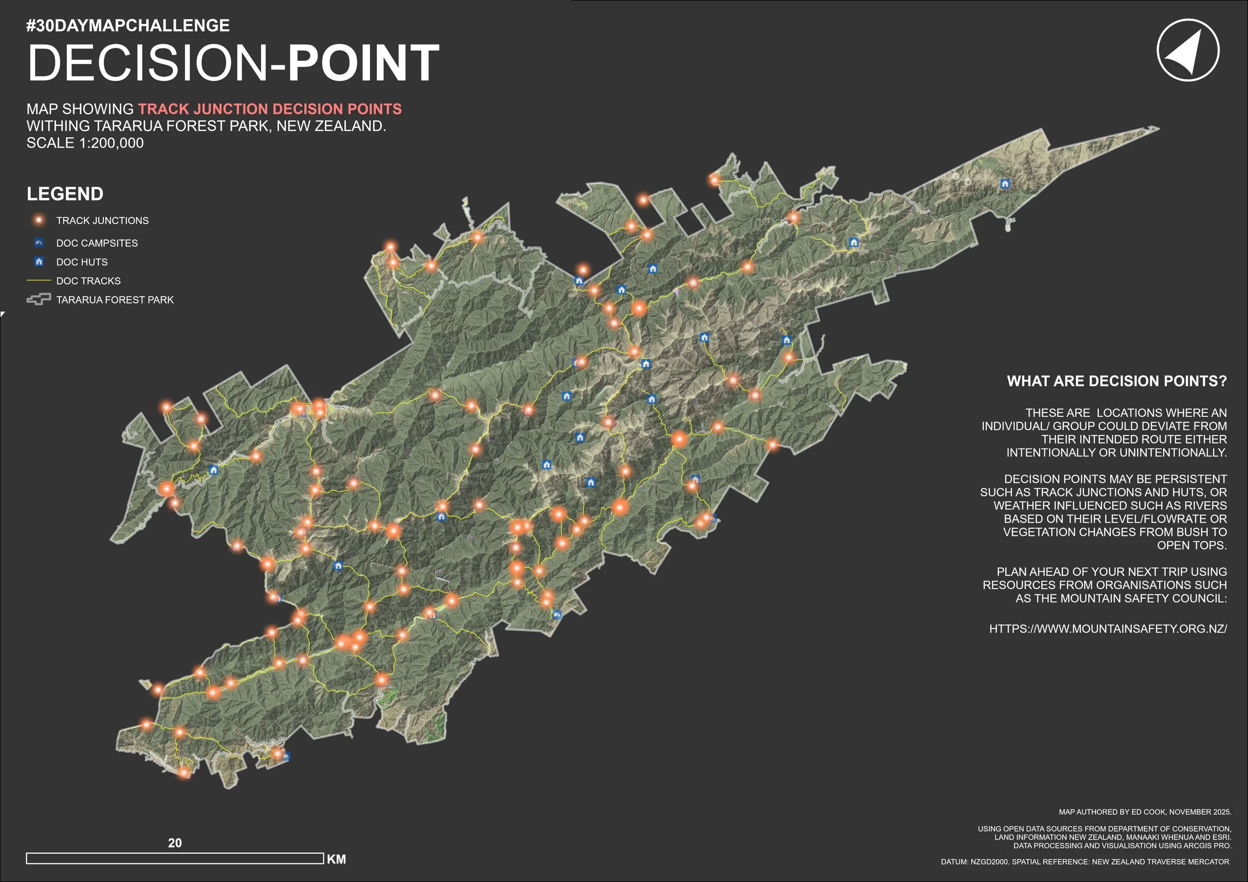 Map of Track-Based Decision Points, Tararua Ranges. (2025)