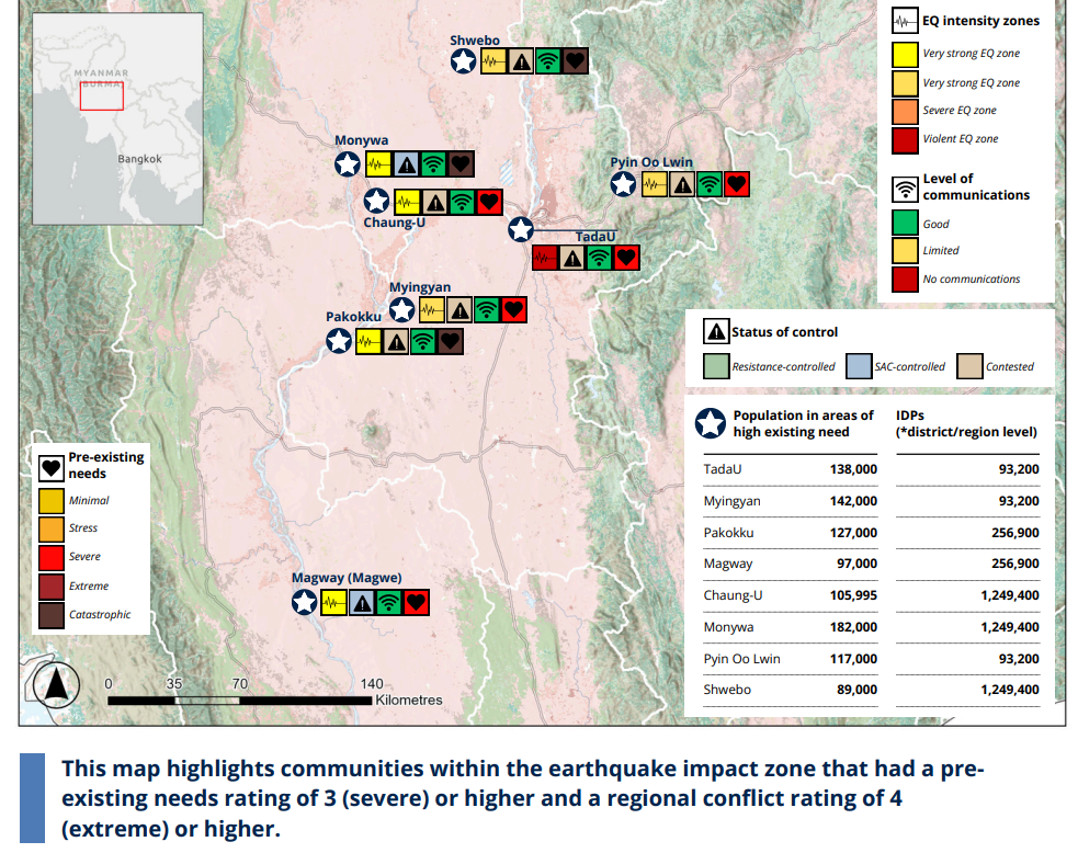Impacted Communities Map, Myanmar Earthquake (Print, 2025).