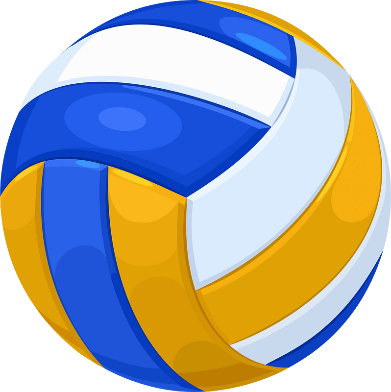 Colorful volleyball with blue, white, and yellow panels.