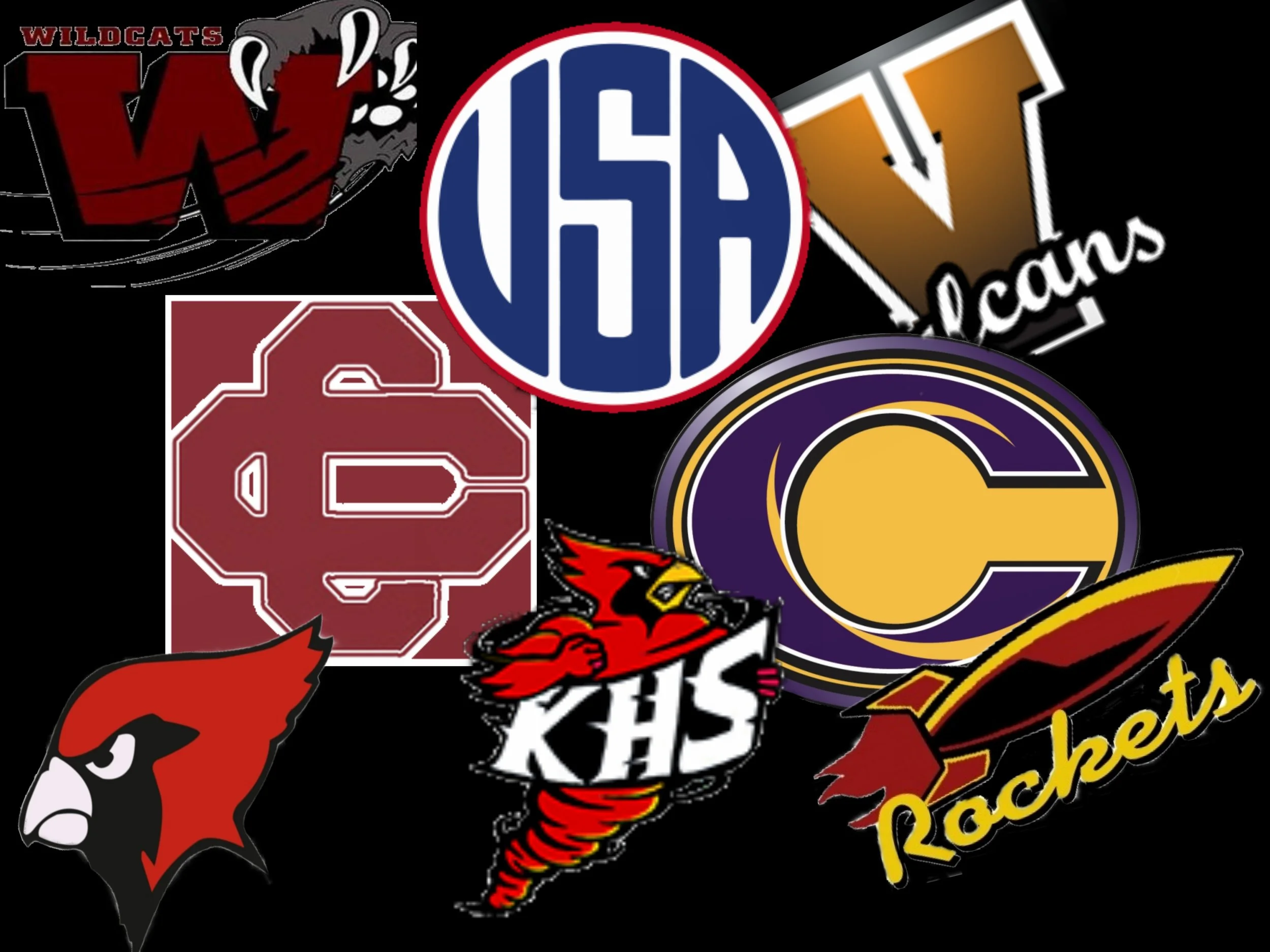 A collage of logos of various High School sports teams, including Millington, Vassar, Reese, Kingston and others