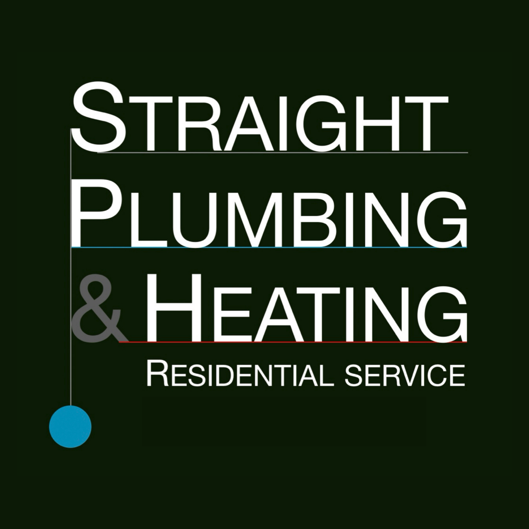Green sign with white text reading "Straight & Turning Plumbing Residential Service" and a blue dot near the bottom left corner.