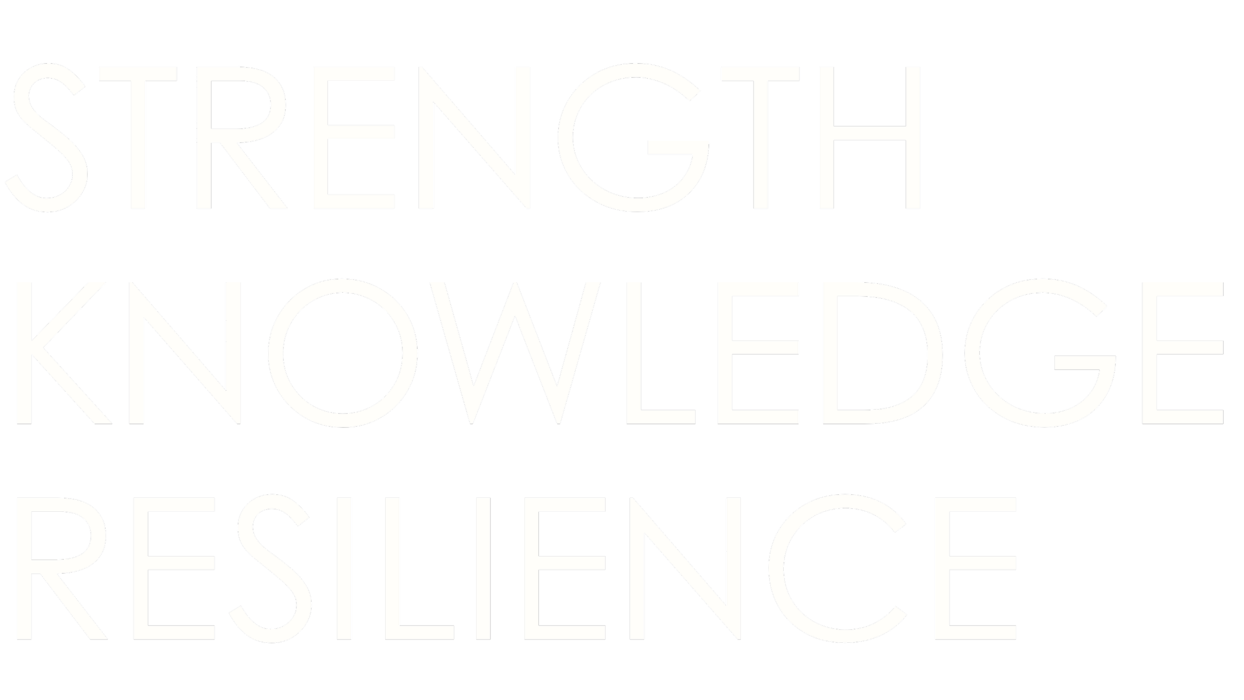 The image features motivational text with the words 'Strength', 'Knowledge', 'Resilience' on a black background in white, bold font.