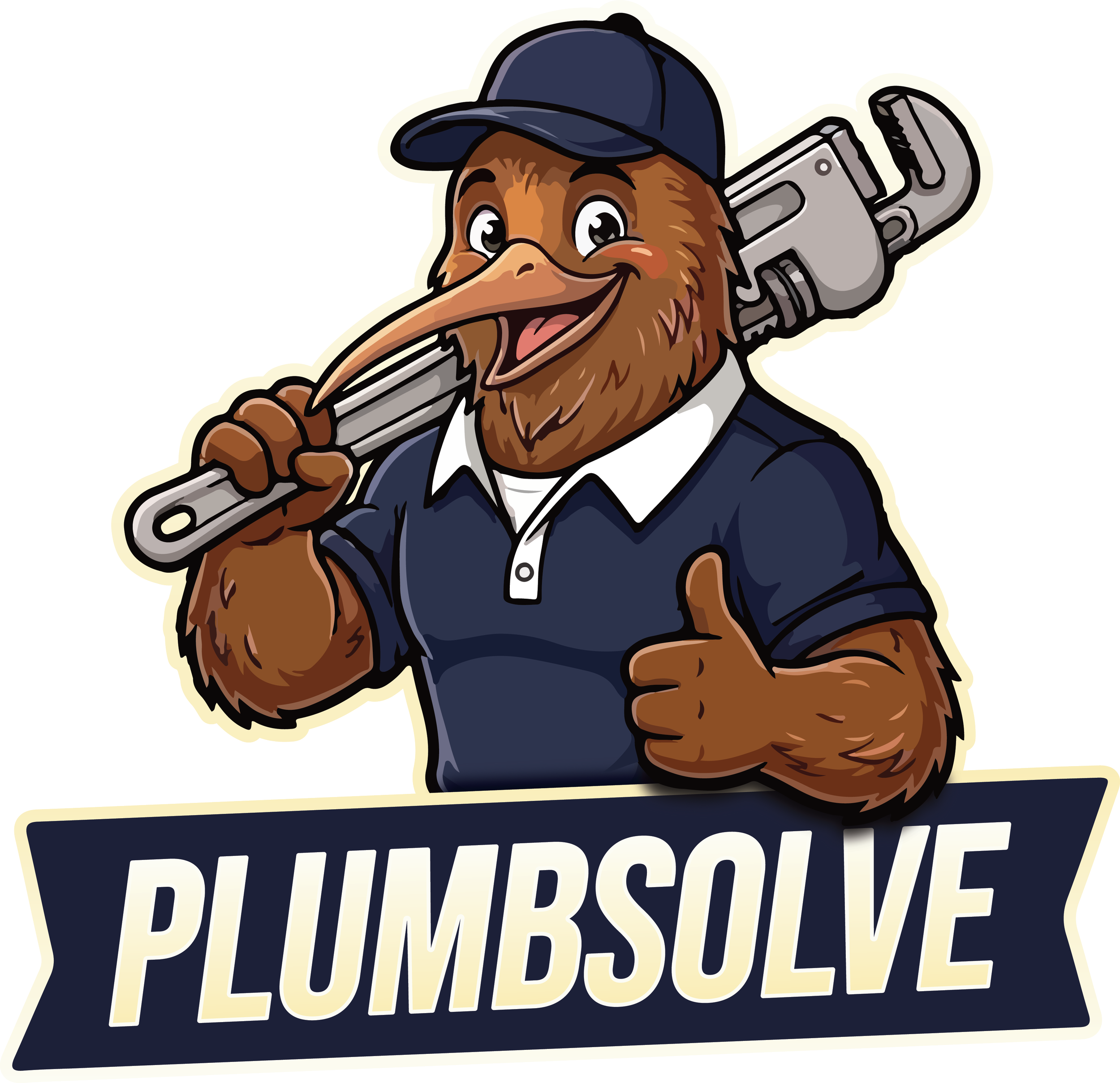A cartoon of Bigfoot wearing a police uniform and cap, holding a large wrench over his shoulder, with the words 'Bigfoot Plumbing' below.