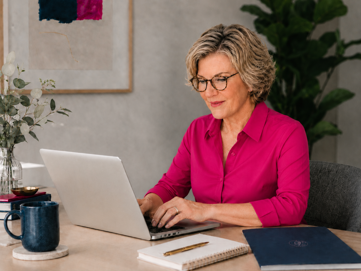 Cindi Callahan working on dental and healthcare brand strategy and content development for The Oz Strategy.