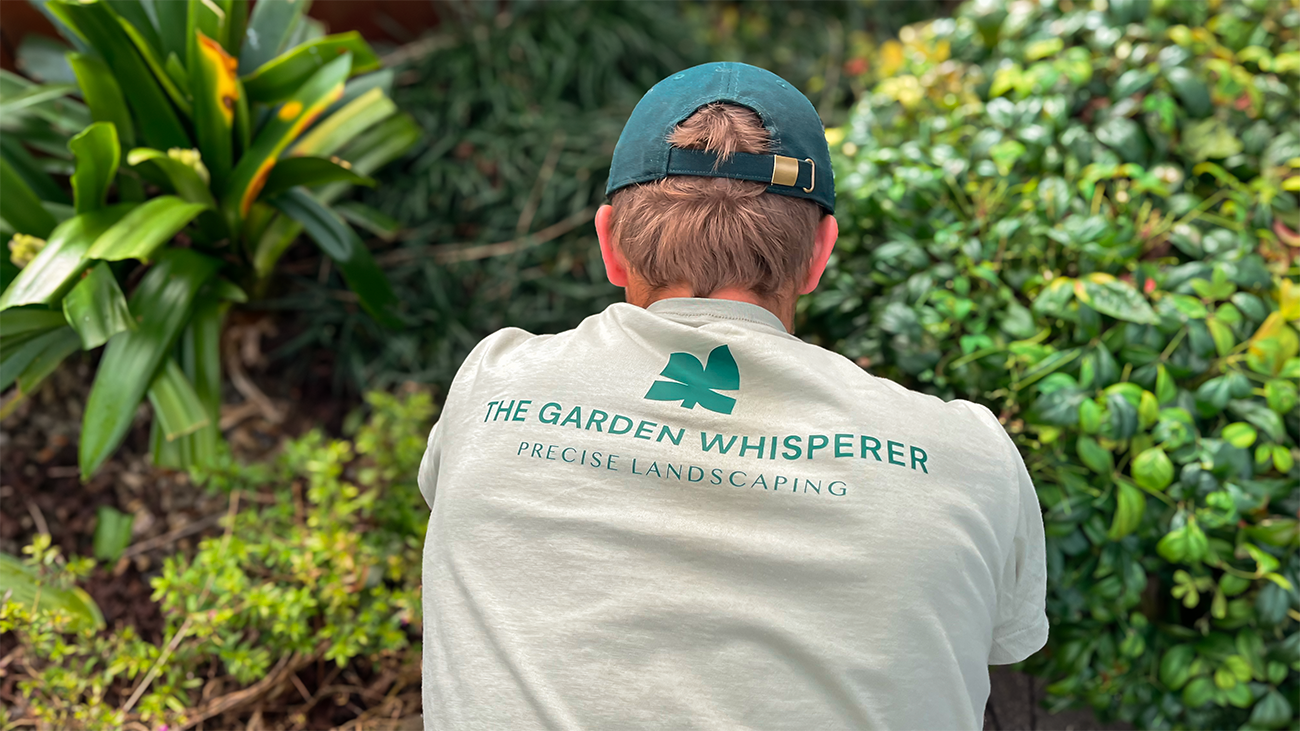 Landscaper working in garden