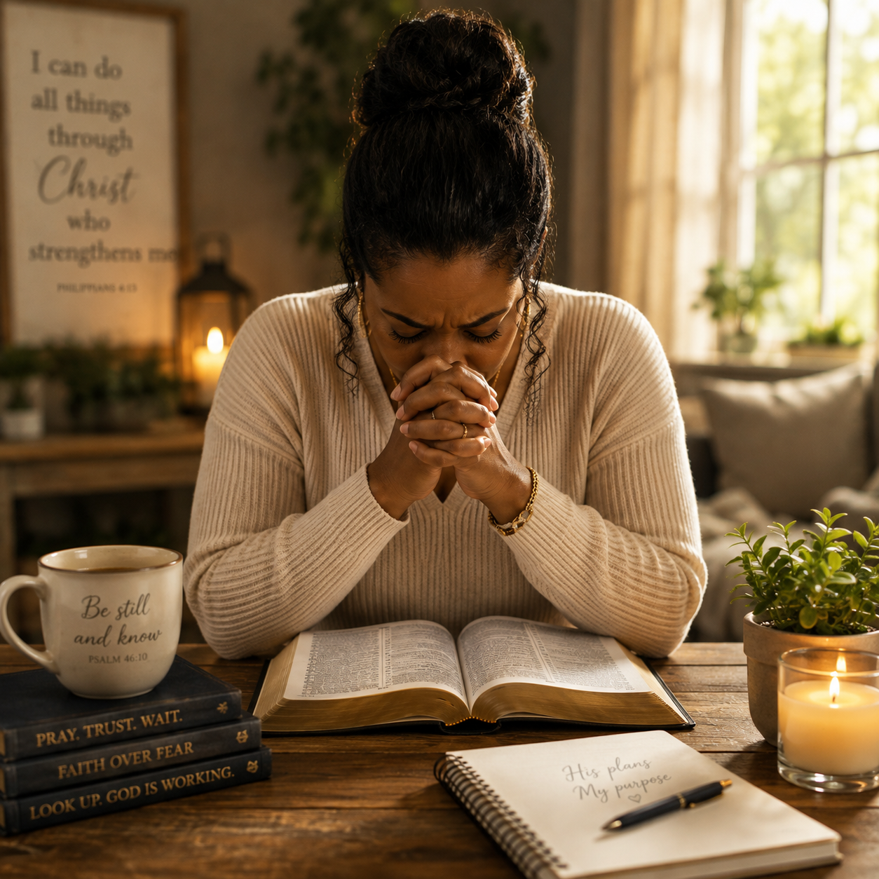 Woman praying hard for change