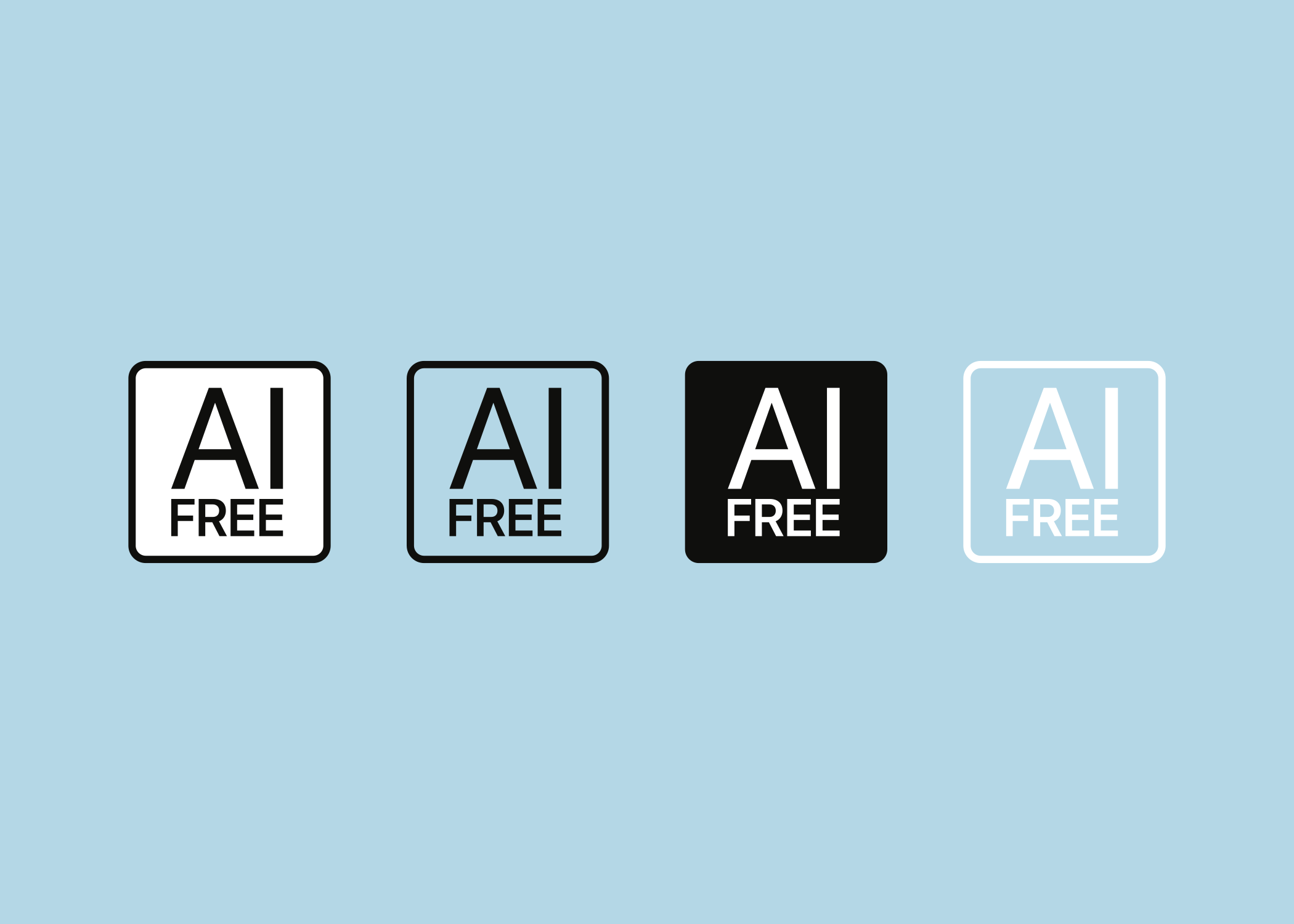 Four animated alphabet blocks displaying the letter A, with the words "FREE" underneath. The blocks are in white, black, and light blue colors, set against a light blue background.