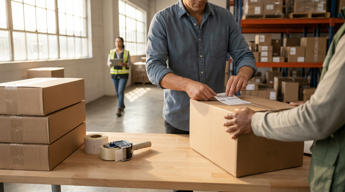 Professionals working together in a warehouse environment