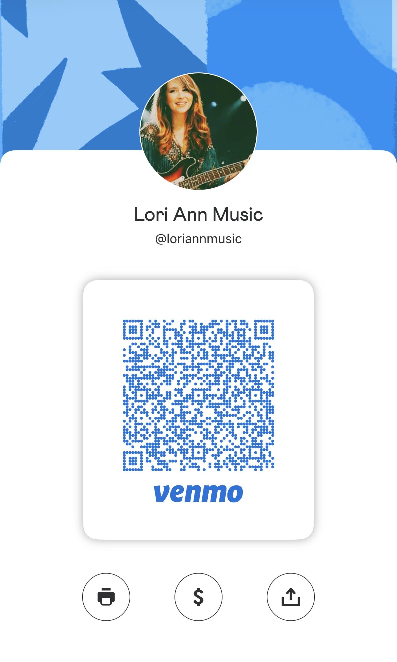 Venmo QR code to tip Lori Ann Music
