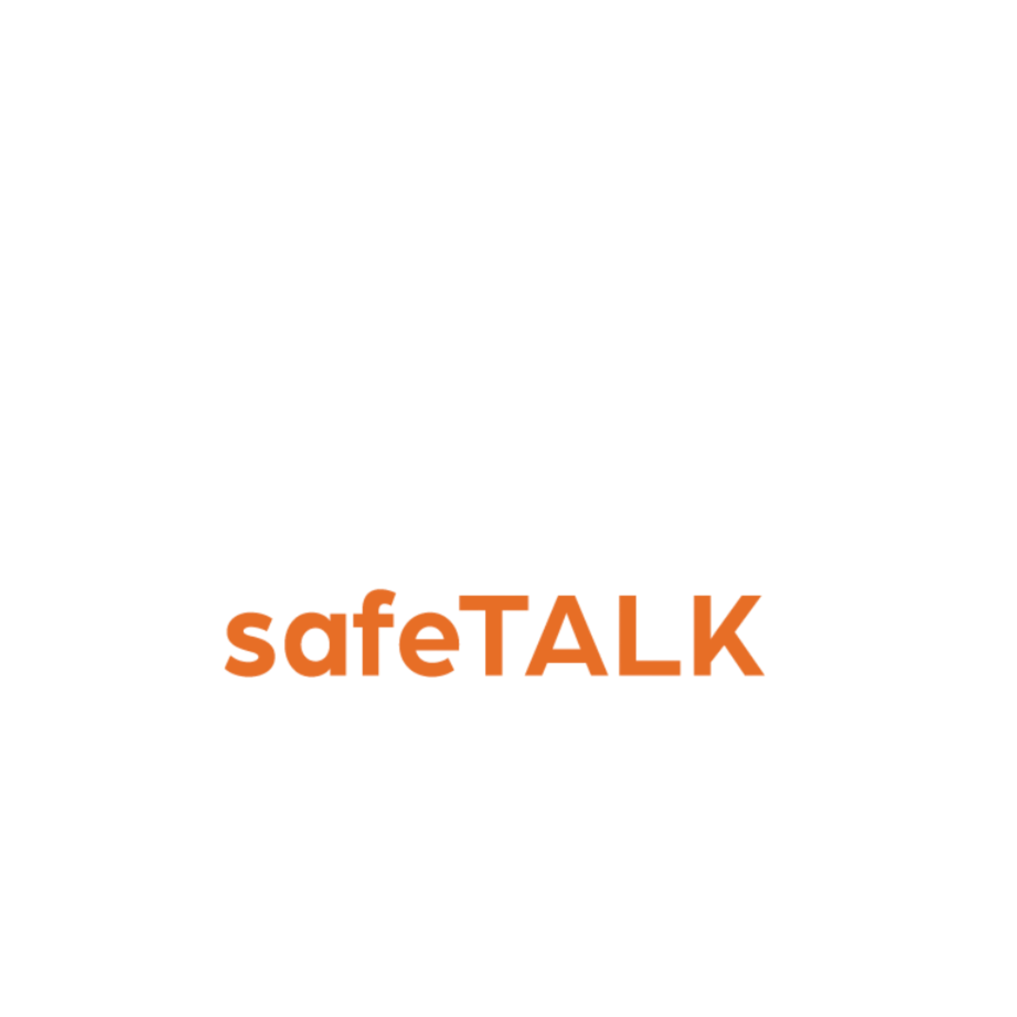 Logo of SafeTalk with a black background, orange and white text.