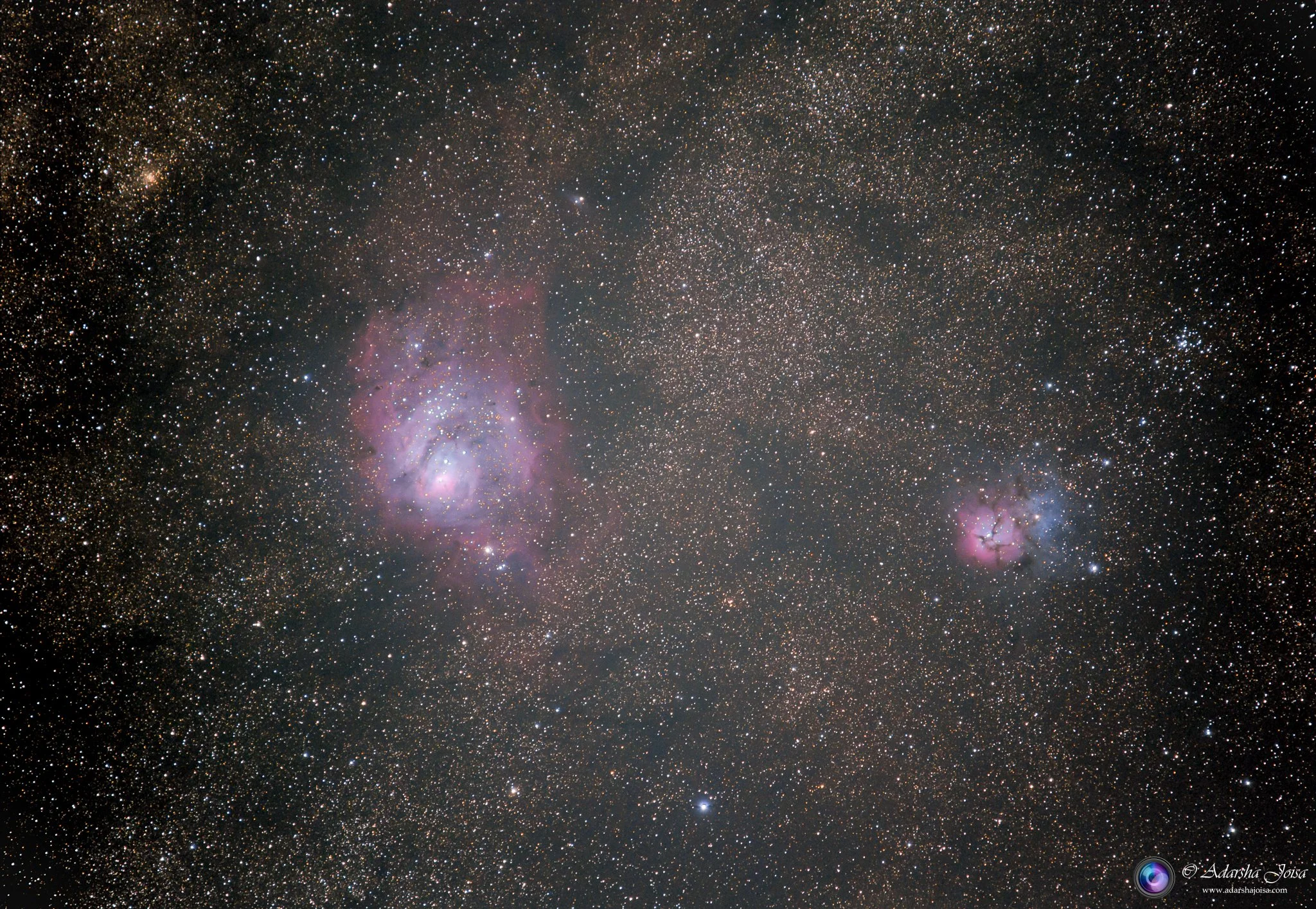 From left to right, NGC6544, Lagoon Nebula, Trifid Nebula and M21.