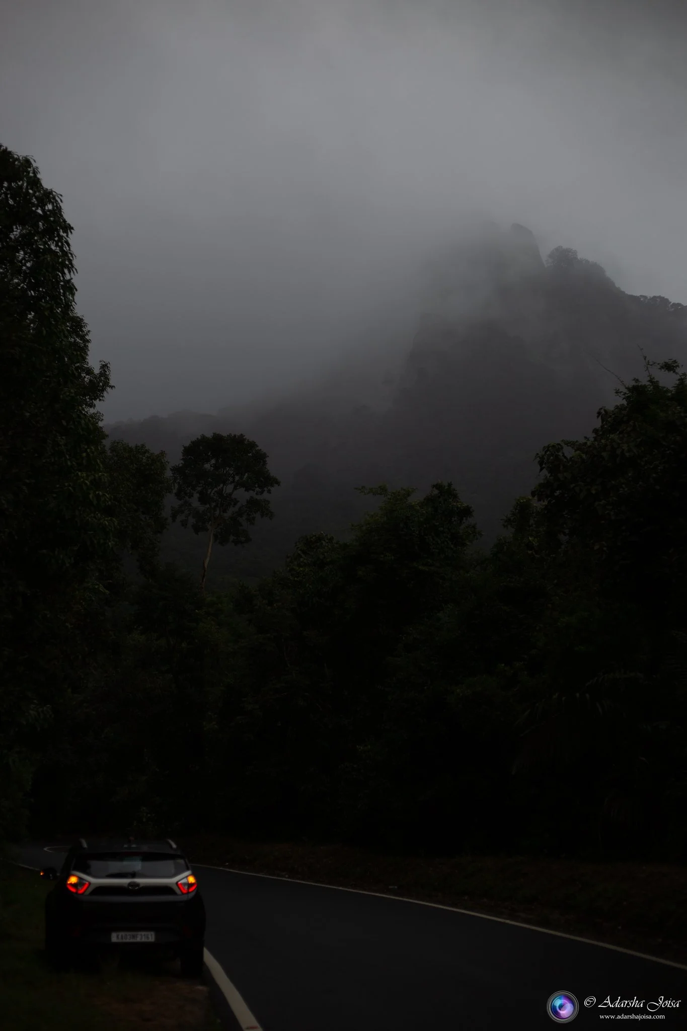Dark moody mountain landscape.