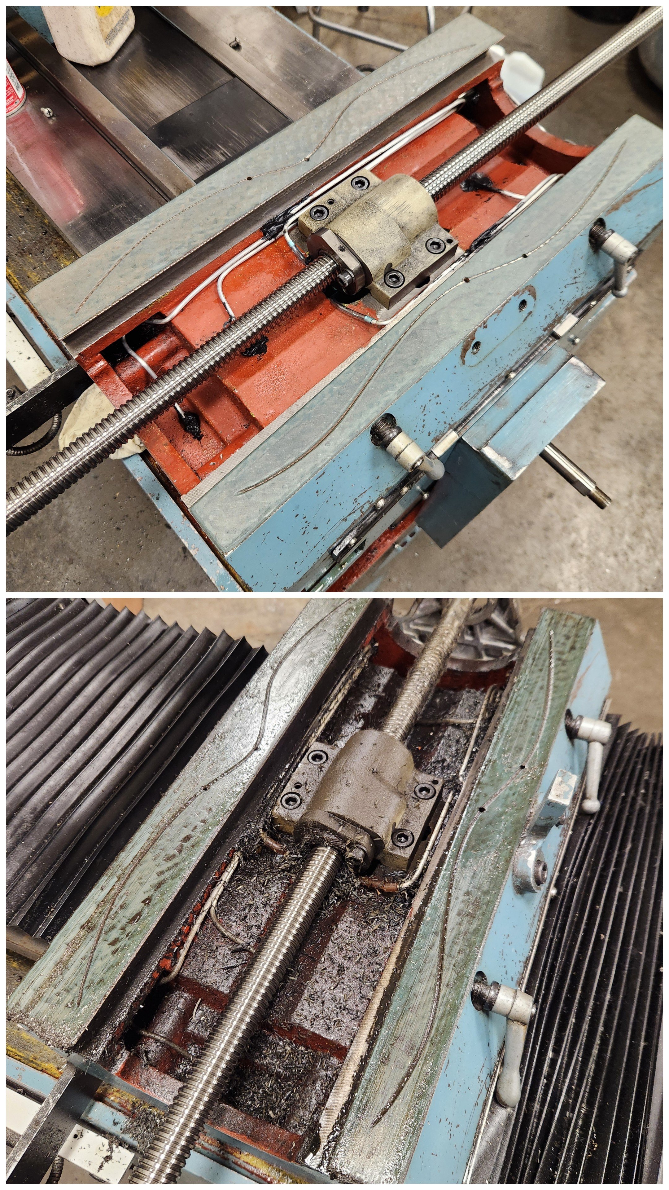 Comparison of a machine component before and after cleaning, showing removal of grease, grime, and debris.