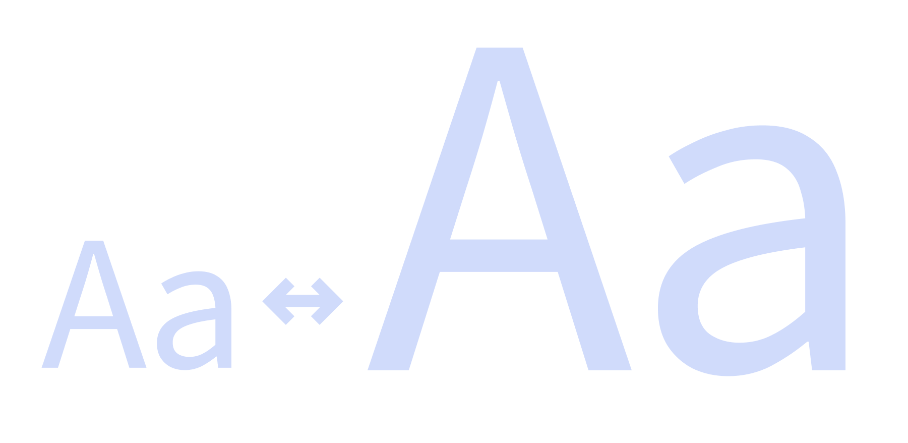 Large uppercase and lowercase letter A in blue, with smaller lowercase a and uppercase A beside a double arrow, indicating font style or size selection.